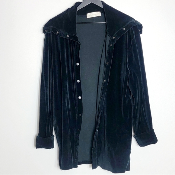 Dana Buchman Button Down Collar Turtleneck Black Velvet Women's Shacket
